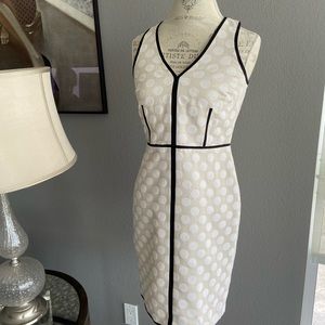 Beige /white polkadot with black trim  dress